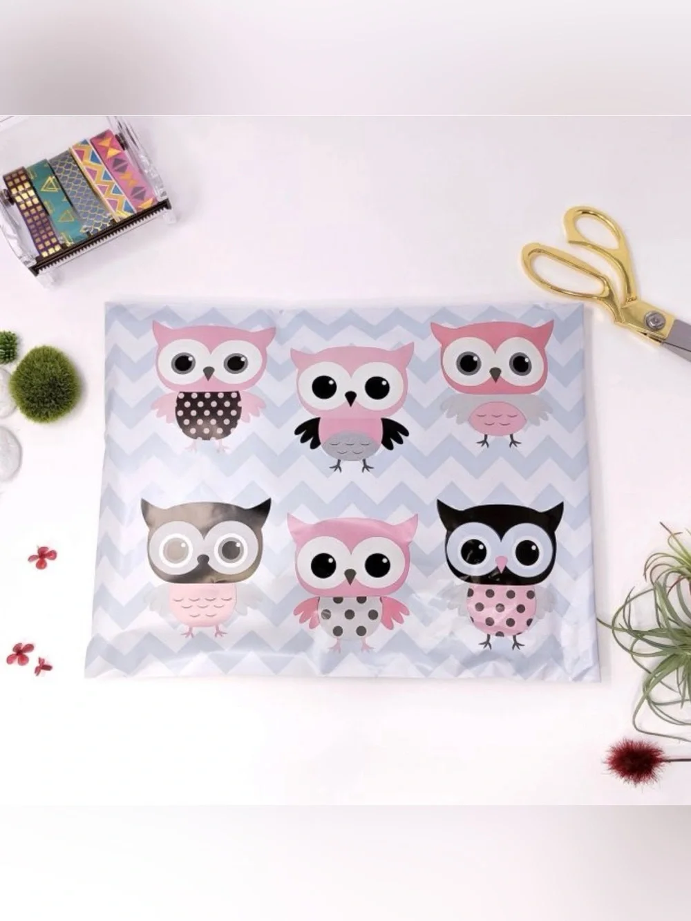 30 10” x 13” Chevron Owl Poly Mailers